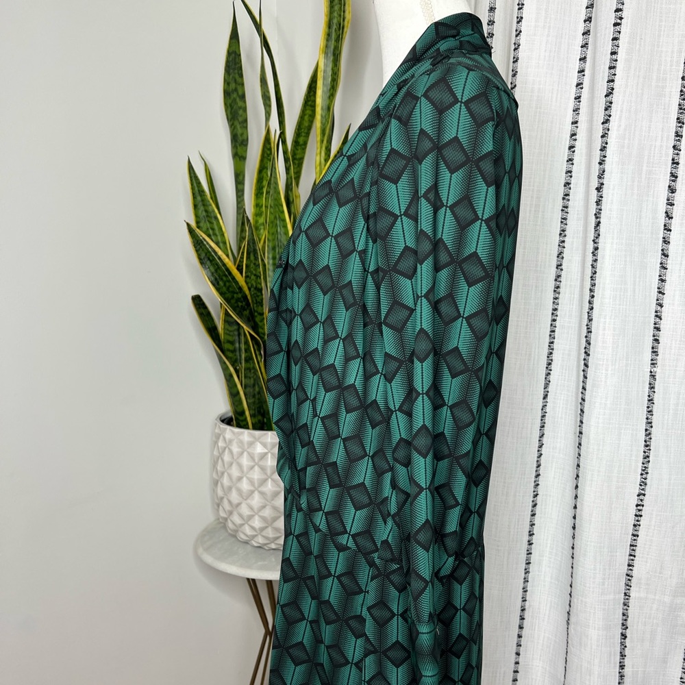 Olivaceous Green Geometric Pattern Shift Dress Si… - image 4